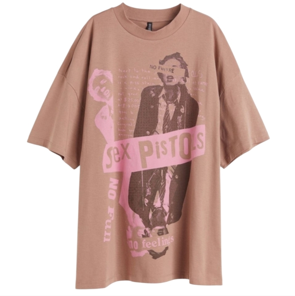 Sex Pistols H&M XS Oversized Tan Graphic Tee Ultra Soft Punk Retro Band T-shirt